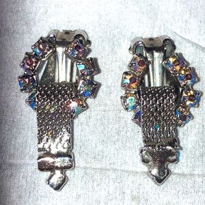 Vintage Arora borealis coated articulated clip on earrings